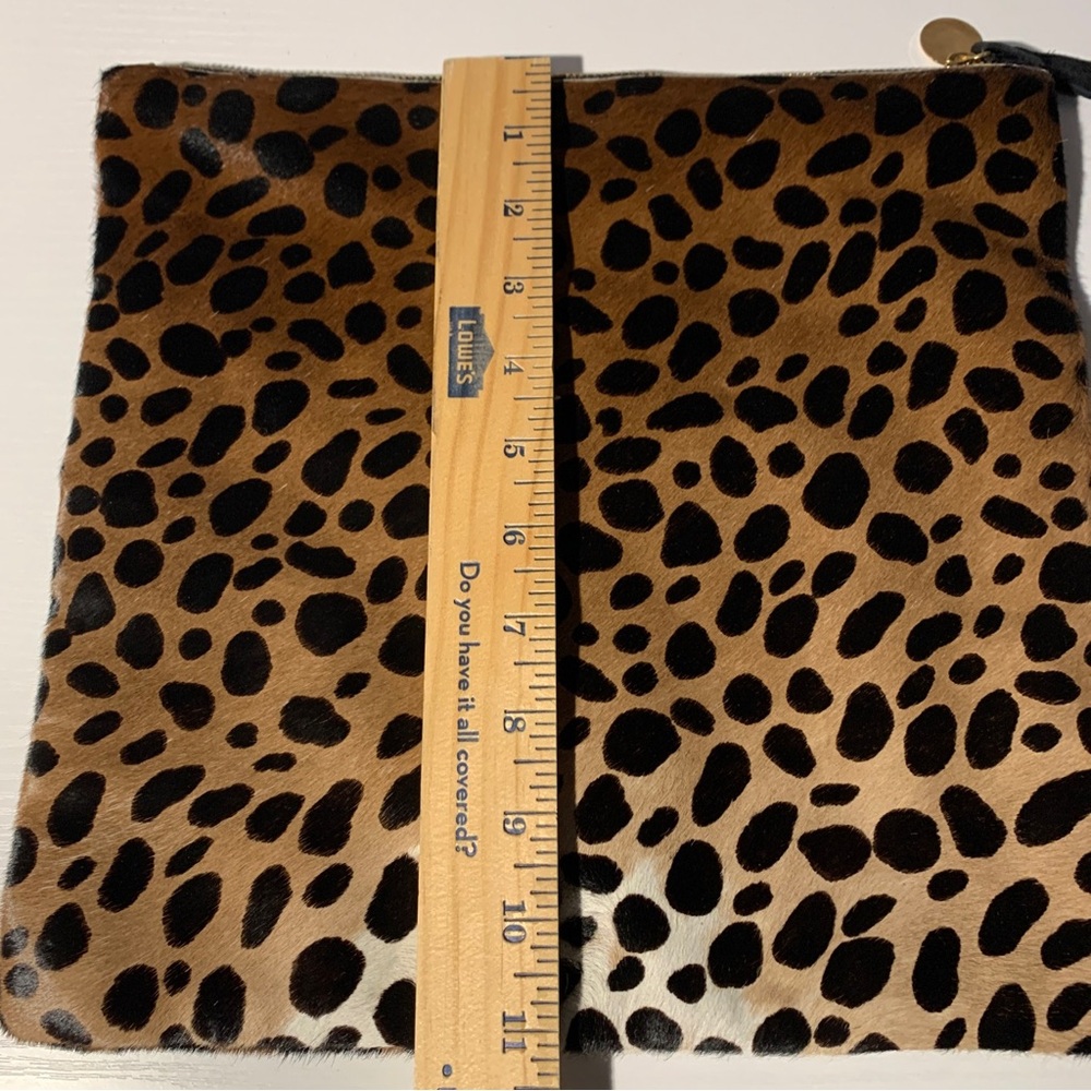 Clare V. Tan Leopard  Calf Hair Fold Over Clutch Purse Bag  11.5 x11 In - Picture 4 of 7